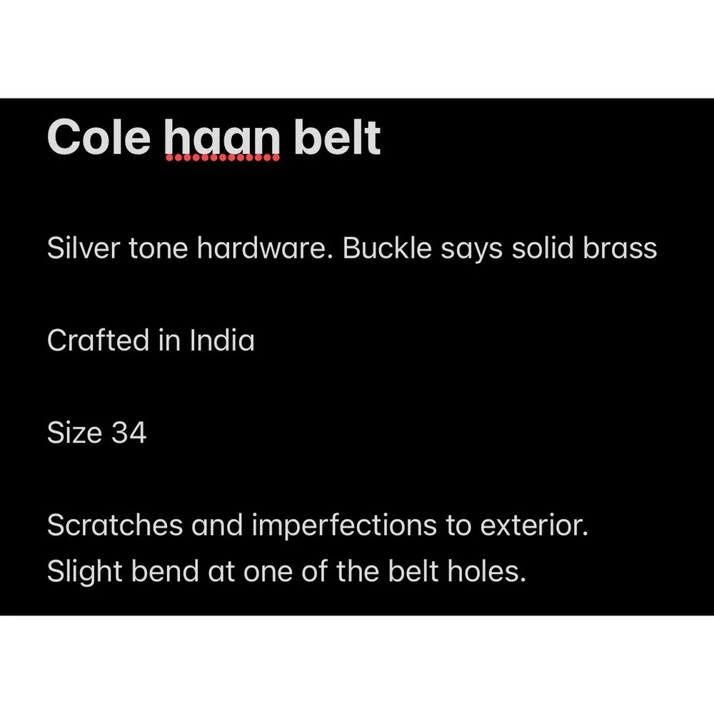 Cole Haan A34759 Grid Textured Brown Leather Silver Buckle Belt Size 34 85